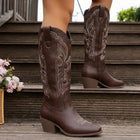 Naiste tikanditega kauboisaapad plokk-kontsaga – põlvini sääris